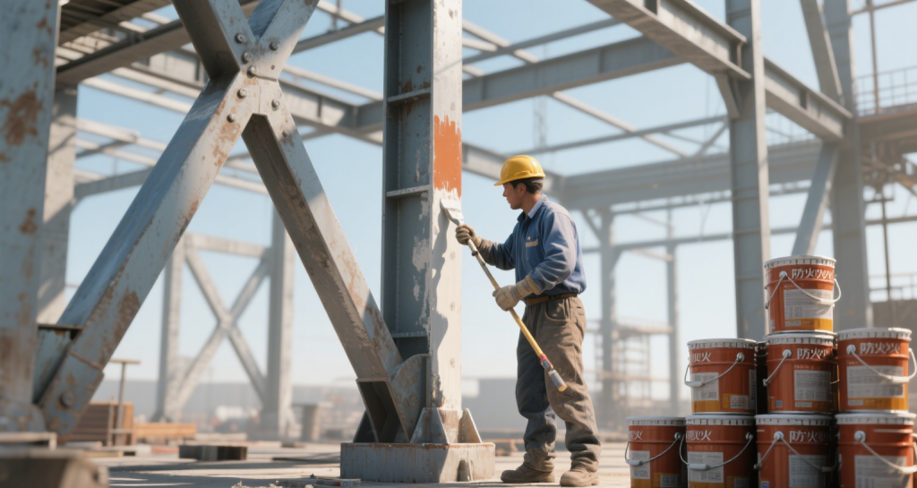 正在施工钢结构防火涂料